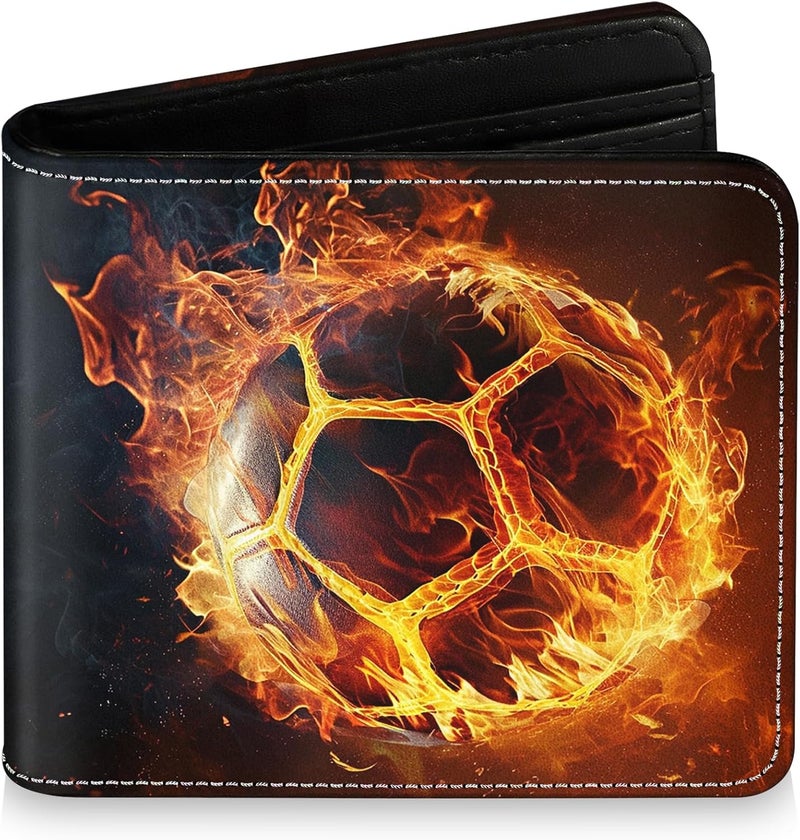Bebomne Teen Boys Wallet for Kids - Soccer Kids Wallet for Boys Leather Credit Id Card Cash Holder Rfid Blocking Zipper Cool Funny with Coin Pocket Id Window Bifold Sports Design for Teen Birthday Gifts - Image 1
